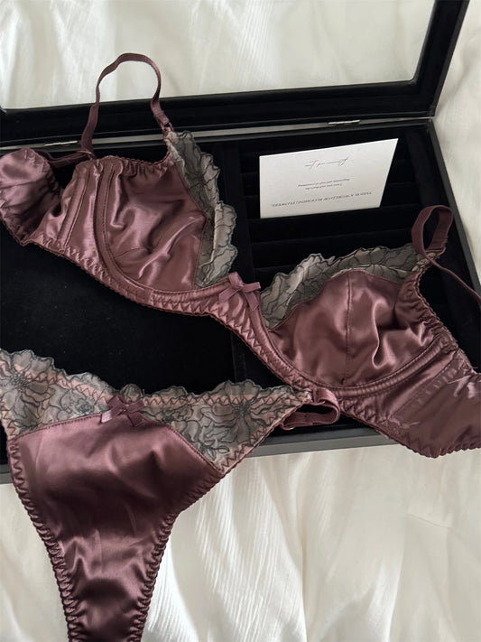 DeRossiパレスサテンレースブラショーツ2Pcs