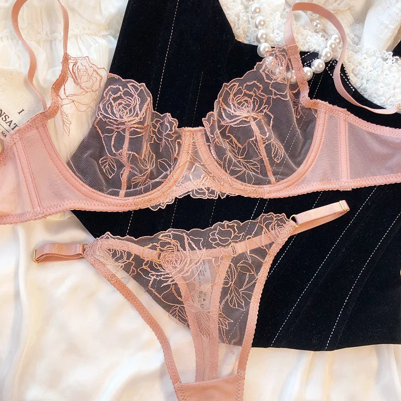 フレンチフローラルレース刺繍ブラショーツ2セット6カラーバージョン