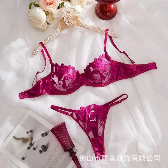 フローラル刺繍レースブラTバックショーツセット9カラバリ