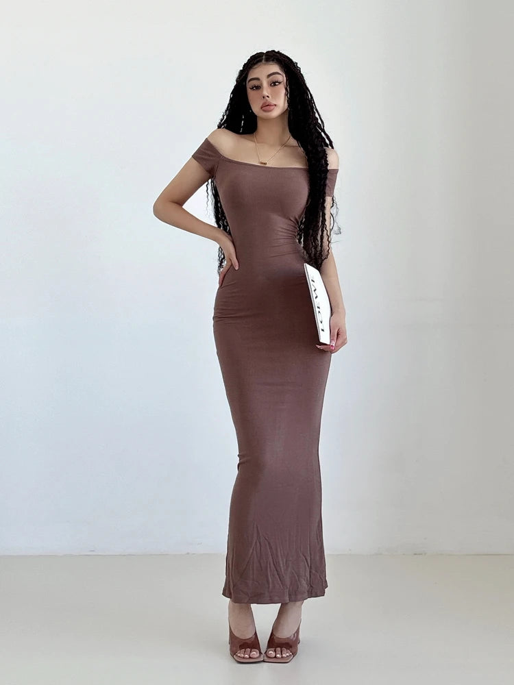 オフショルダースリムロングドレスワンピース