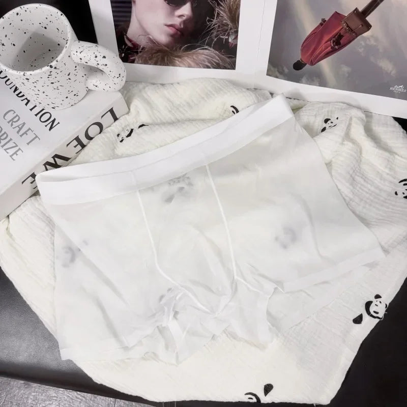 メンズシースルーアイスシルクシームレスボクサーショーツ