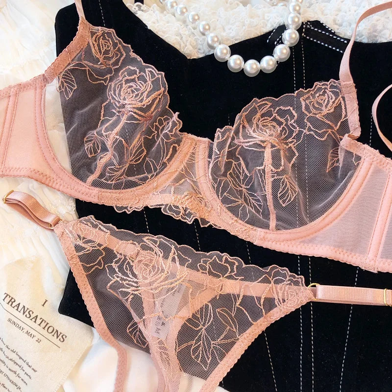 フレンチフローラルレース刺繍ブラショーツ2セット6カラーバージョン