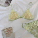 DEROSSI パウダーブルー フローラルエンブロイダリー シアー ブラショーツSET