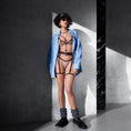 Gallery viewerに画像を読み込む, DEROSSI ブラック×ブロンズ エンブロイダリー シアーメッシュ ガーターランジェリーセット
