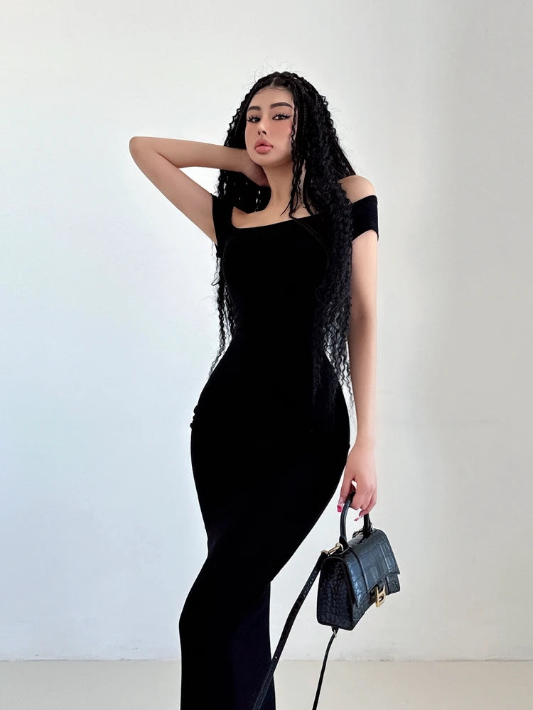 オフショルダースリムロングドレスワンピース