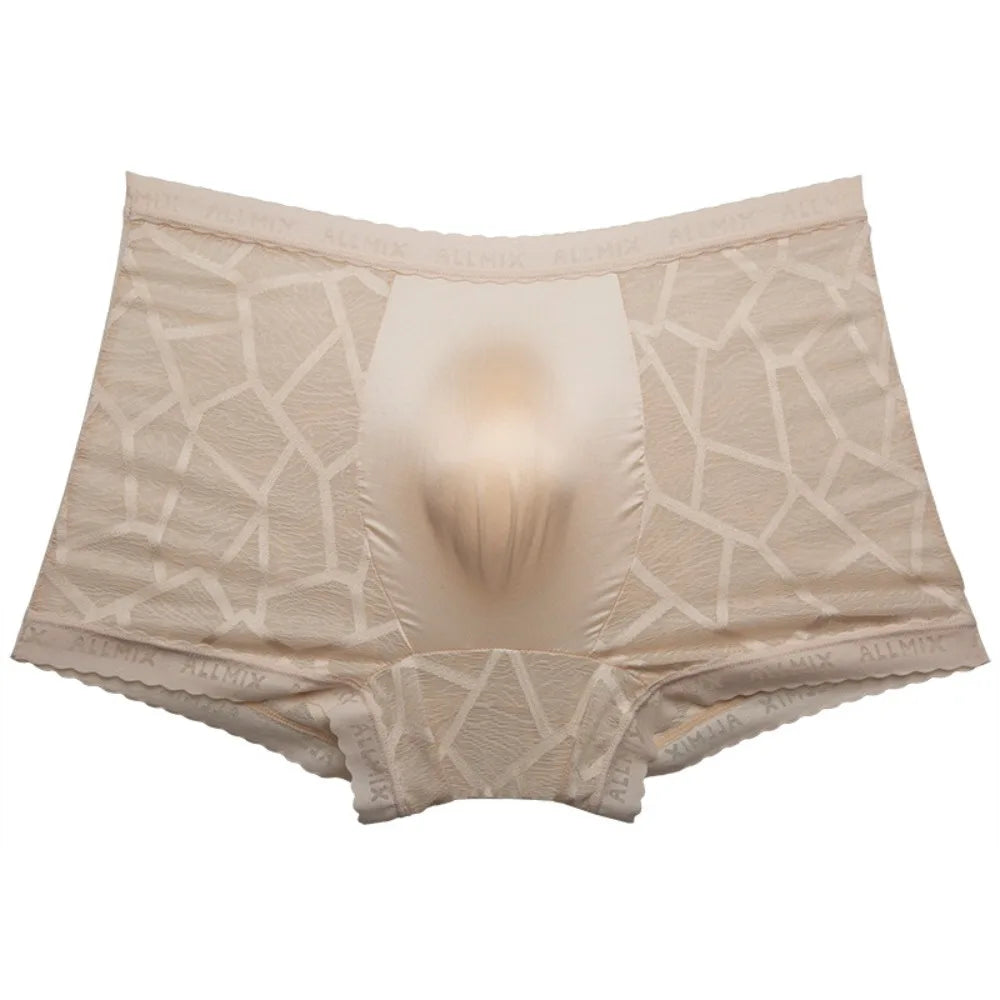 メンズチェックパターンシースルーレースボクサーショーツ