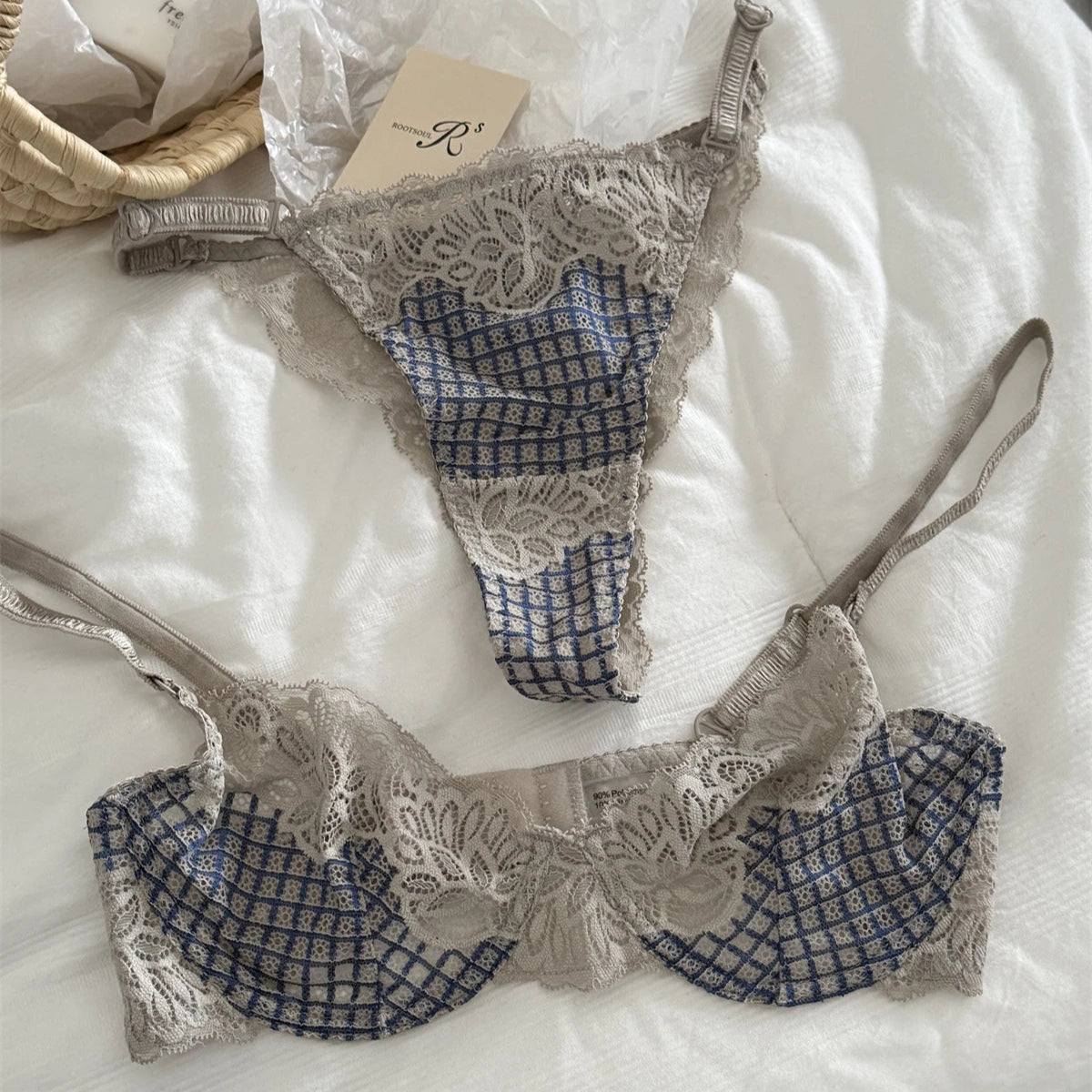 カジュアルチェックノンワイヤーブラショーツセット