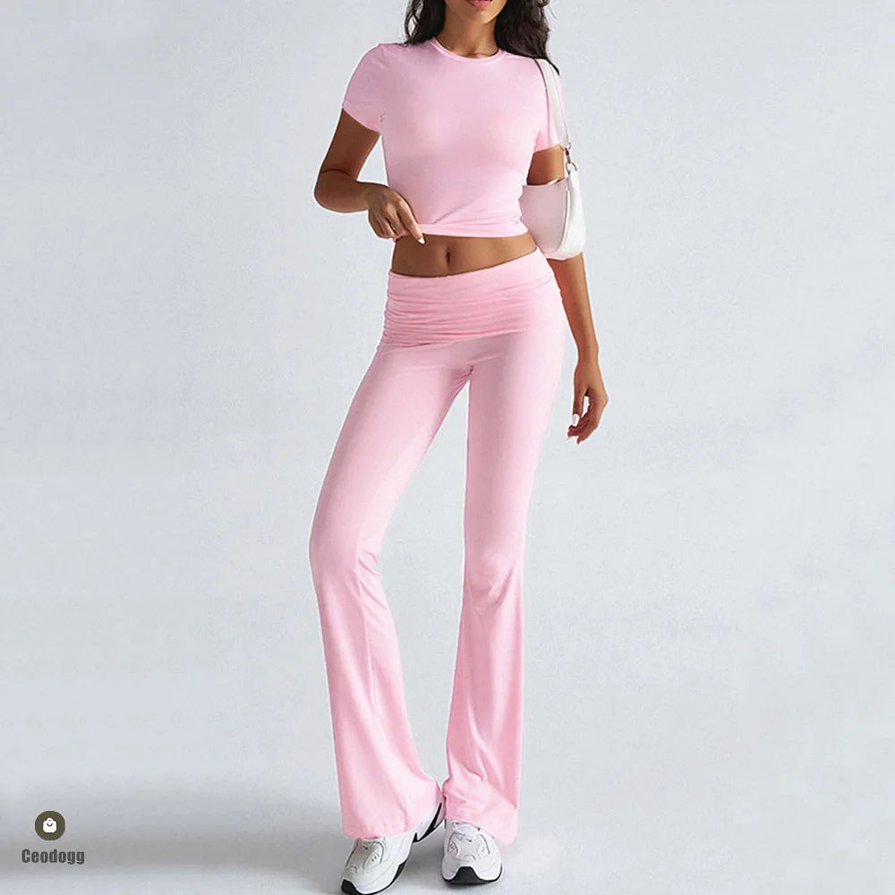 クロップ＆フレアスタイルアップウェアセットアップ2pcs