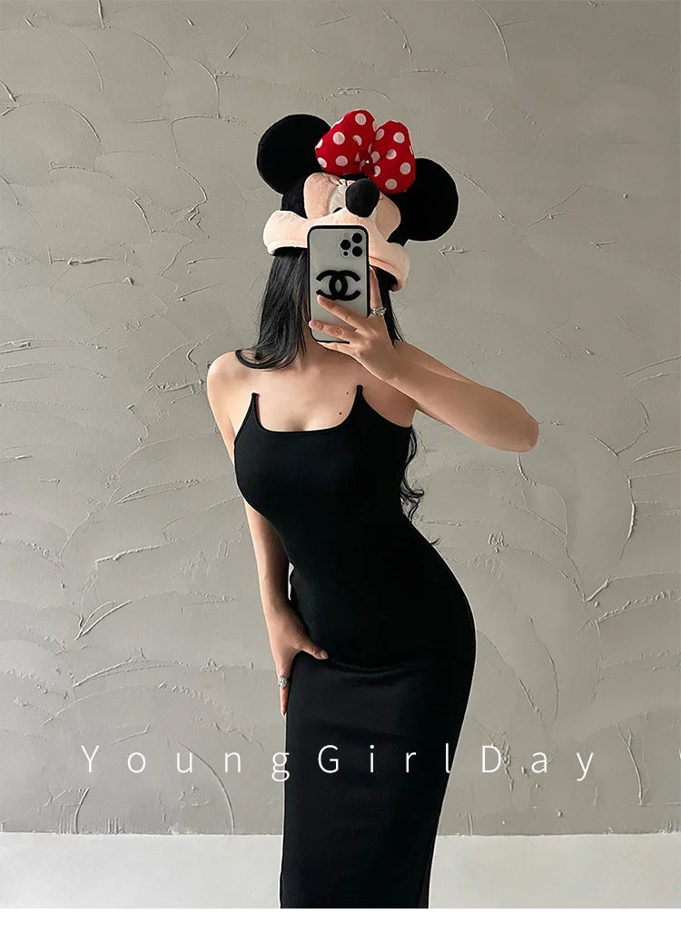 ８カラークリアストラップデザインホルターネックロングワンピース