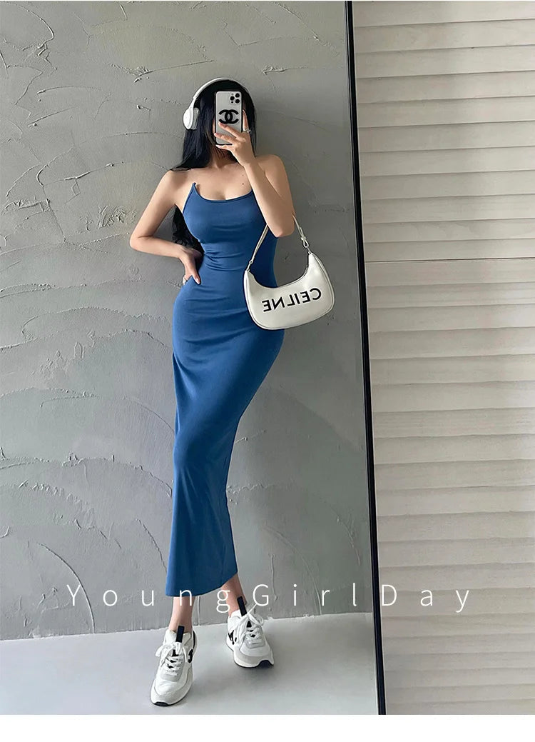 ８カラークリアストラップデザインホルターネックロングワンピース