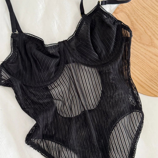 DeRossi シアーメッシュレース ホルターネック ボディスーツ