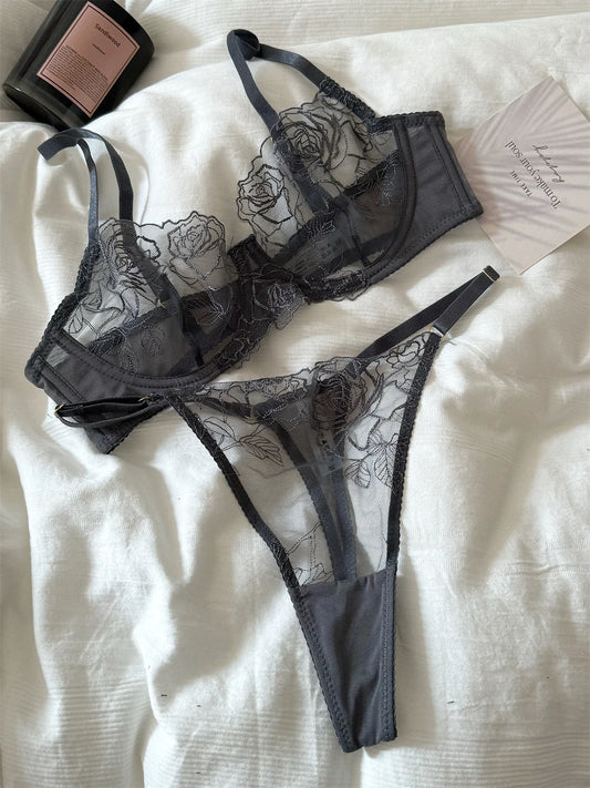 フレンチフローラルレース刺繍ブラショーツ2セット