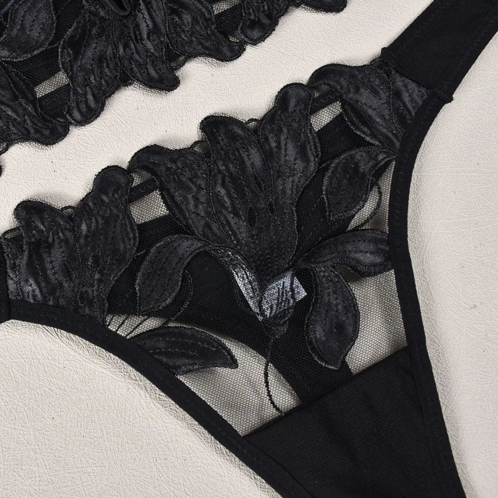 フローラル刺繍レースブラレットTバックショーツセット5カラバリ