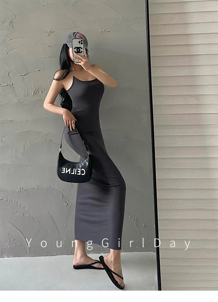 ８カラークリアストラップデザインホルターネックロングワンピース