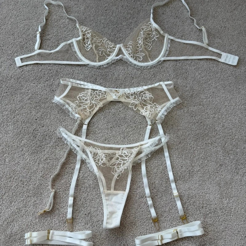 DEROSSI ホワイトフラワー ガーターベルト付きランジェリーセット ホワイト 商品写真7