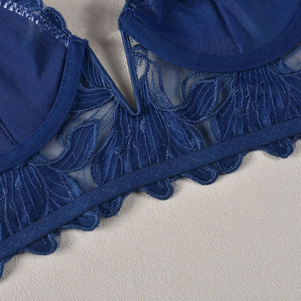 フローラル刺繍レースブラレットTバックショーツセット5カラバリ