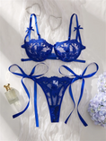 Gallery viewerに画像を読み込む, DEROSSI ブルー フローラルエンブロイダリー シアー プッシュアップ ブラショーツSET
