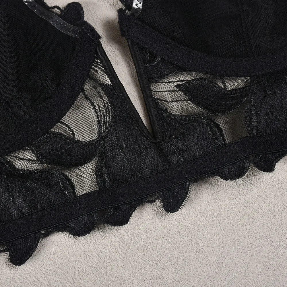 フローラル刺繍レースブラレットTバックショーツセット5カラバリ