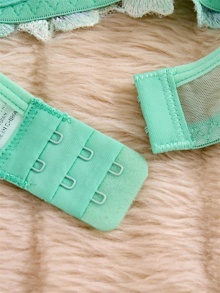 DEROSSI ミントグリーン フローラルエンブロイダリー シアー ブラショーツSET