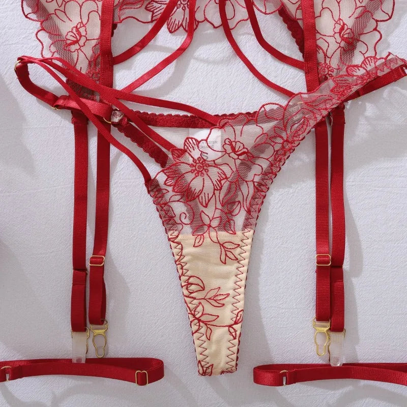 DeRossi フローラルエンブロイダリー バックレス ブラレット 2ピースSET