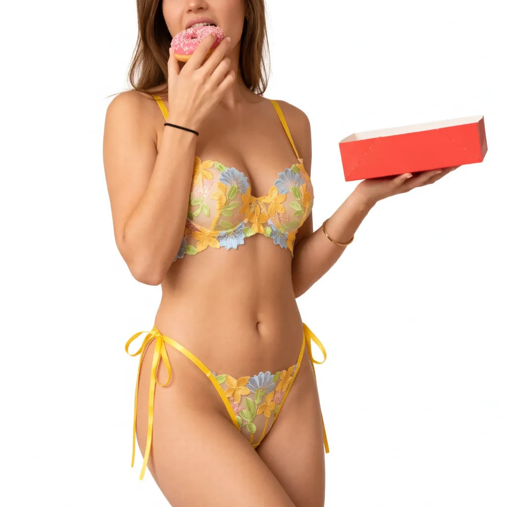 DEROSSI イエローフラワー サイドリボンブラ＆Tバックセット イエロー 商品写真7