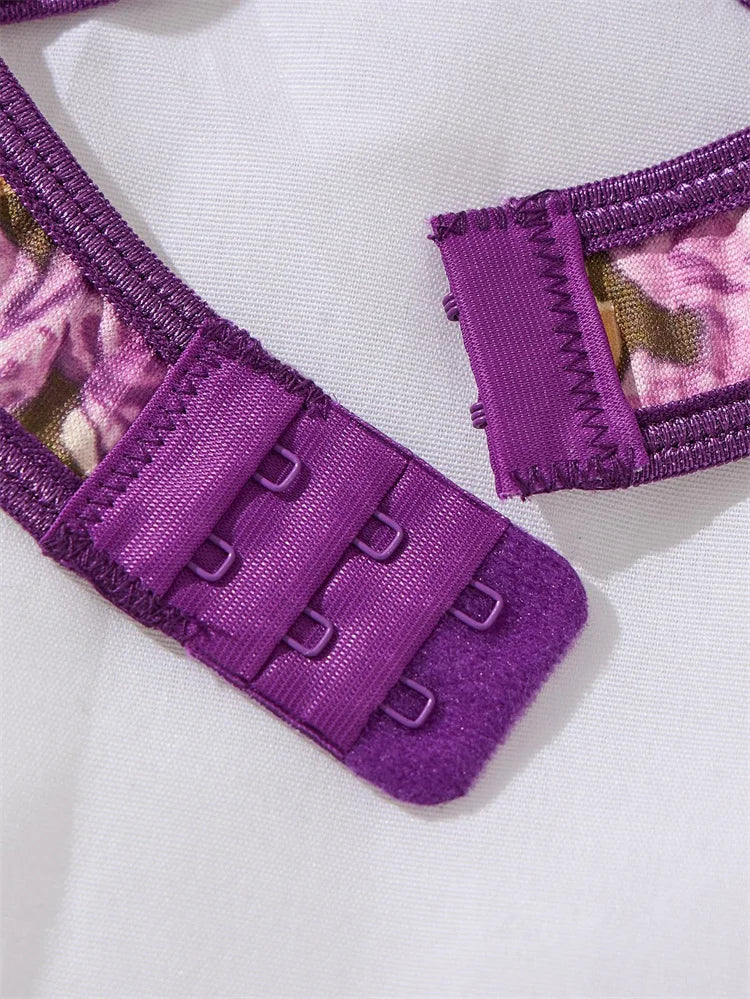 パープルフローラルエンブロイダリーブラショーツセット