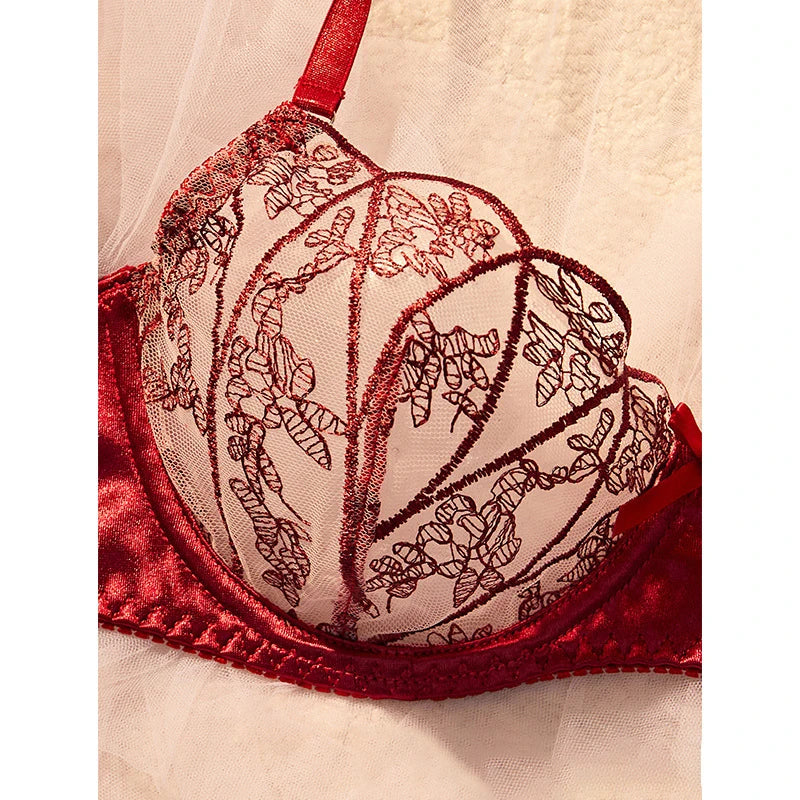 ワインレッドクリスマスシアーレースブラショーツセット