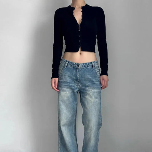 コンパクトクルーネックフロントボタンショートレングストップス