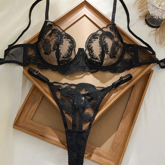 DeRossi ブラックフェザー ソフトフィット ラグジュアリー ランジェリーセット