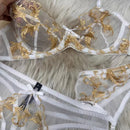 ゴールド刺繍シースルーレースブラガーターショーツ3セット