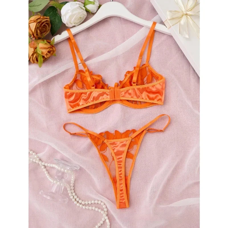 フローラル刺繍レースブラTバックショーツセット9カラバリ