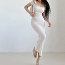 オフショルダースリムロングドレスワンピース