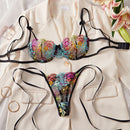 レインボーカラーフローラル刺繍ブラショーツセット