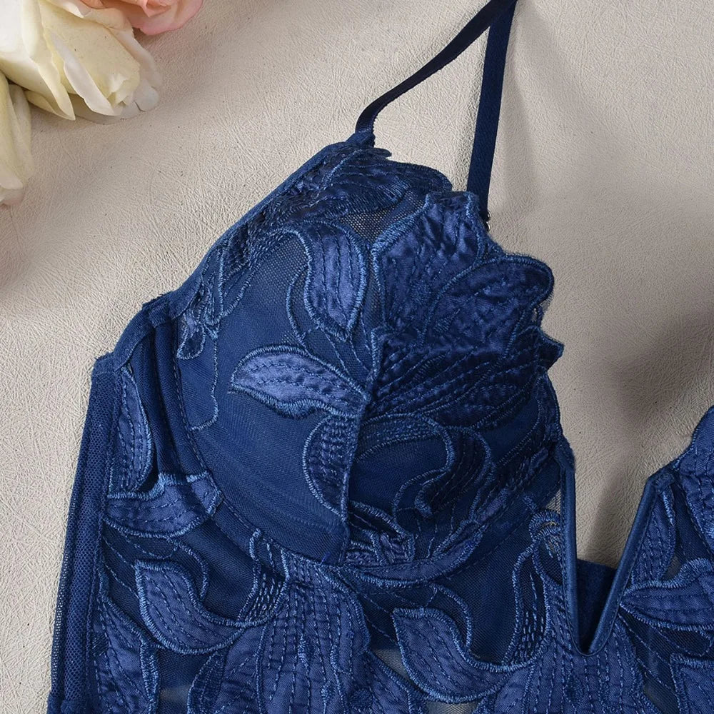 フローラル刺繍レースブラレットTバックショーツセット5カラバリ