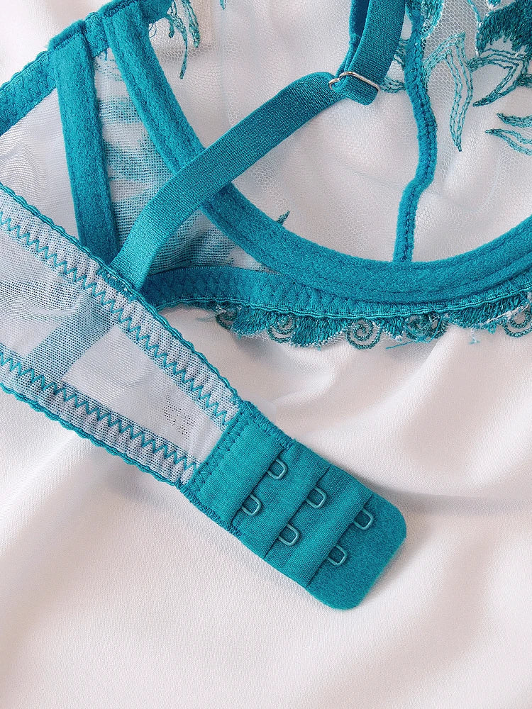 グリーンシースルーレースブラショーツセット