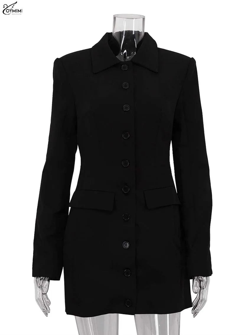 ブラックラペルカラーロングスリーブ ストレートミニドレス