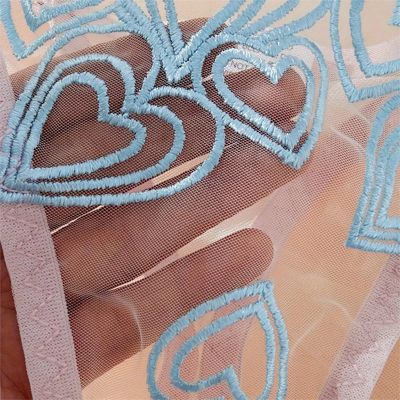 ピンクライトブルーファンシーパットレスブラTバックショーツセット2