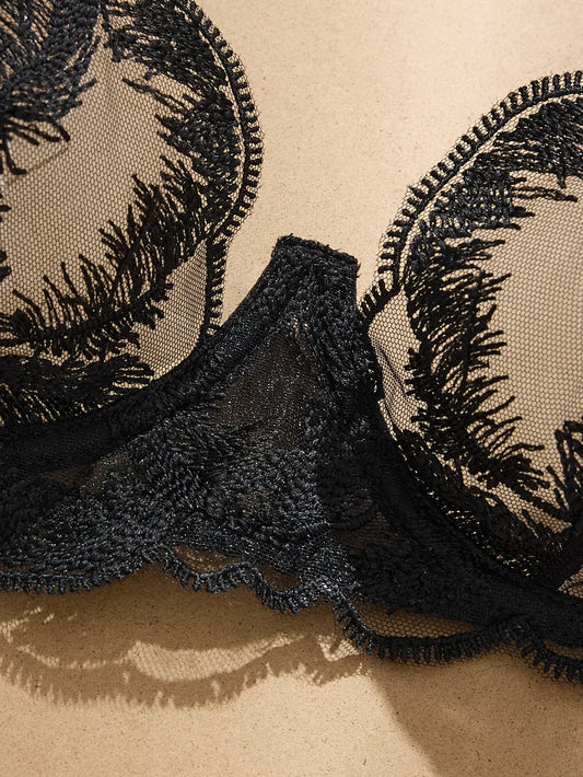 DeRossi ブラックフェザー ソフトフィット ラグジュアリー ランジェリーセット