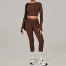 DeRossi クイックドライ ロングスリーブ クロップトップ×レギンス フィットネスセットアップ2PCS