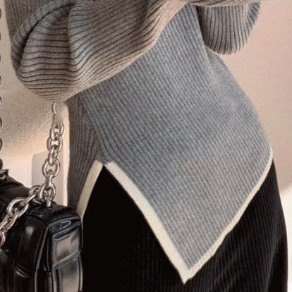 Turtleneck Women Sweater Side Slit Pullover Long Sleeve Basic