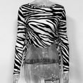 Gallery viewerに画像を読み込む, Zebra-stripe Top Stylish Long Sleeve Side Drawstring Crop Tops
