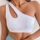 One Shoulder Women Mesh Patchwork Sports Bra