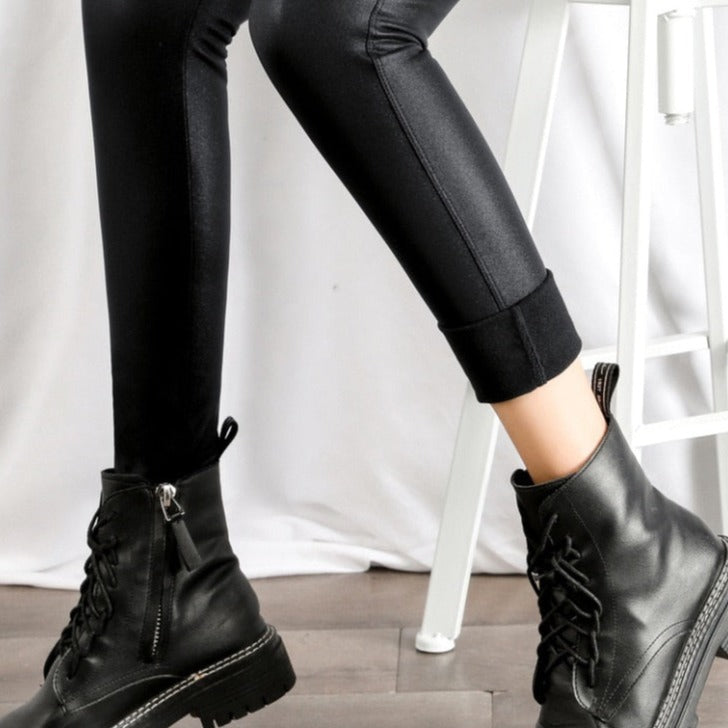 Black Fleece Matte Leather Leggings