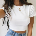 Gallery viewerに画像を読み込む, O Neck Knit White Crop Top Casual T Shirt
