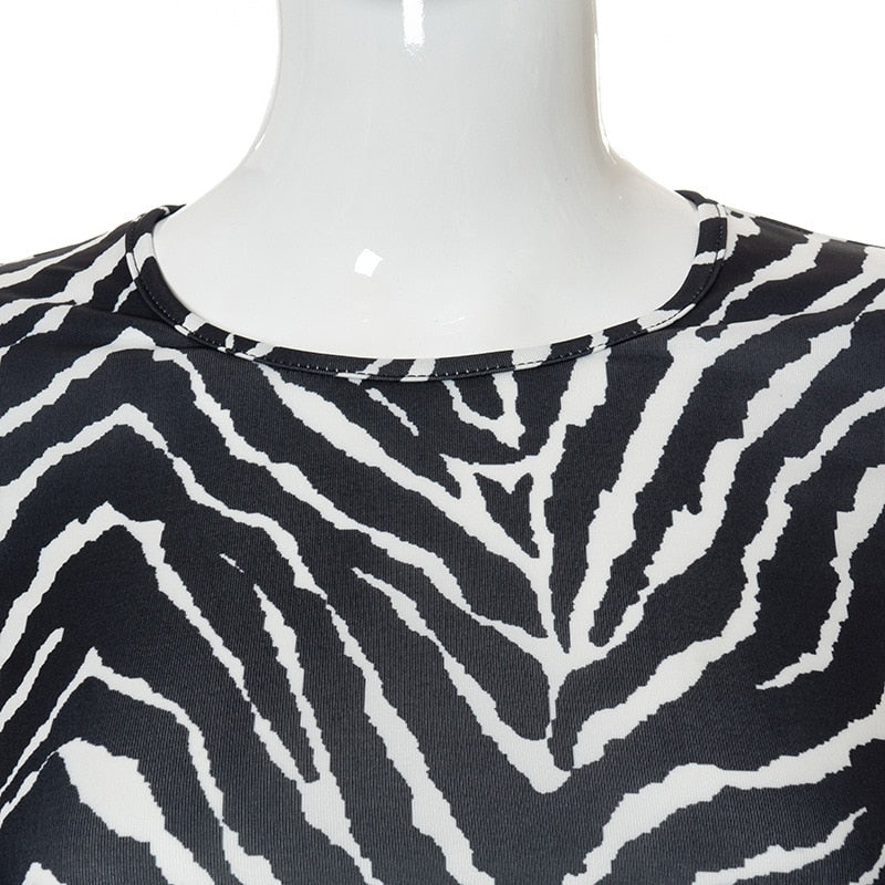 Zebra Backless Lace ups Pullover  O-neck Slim Longsleeve Short T-Shirt