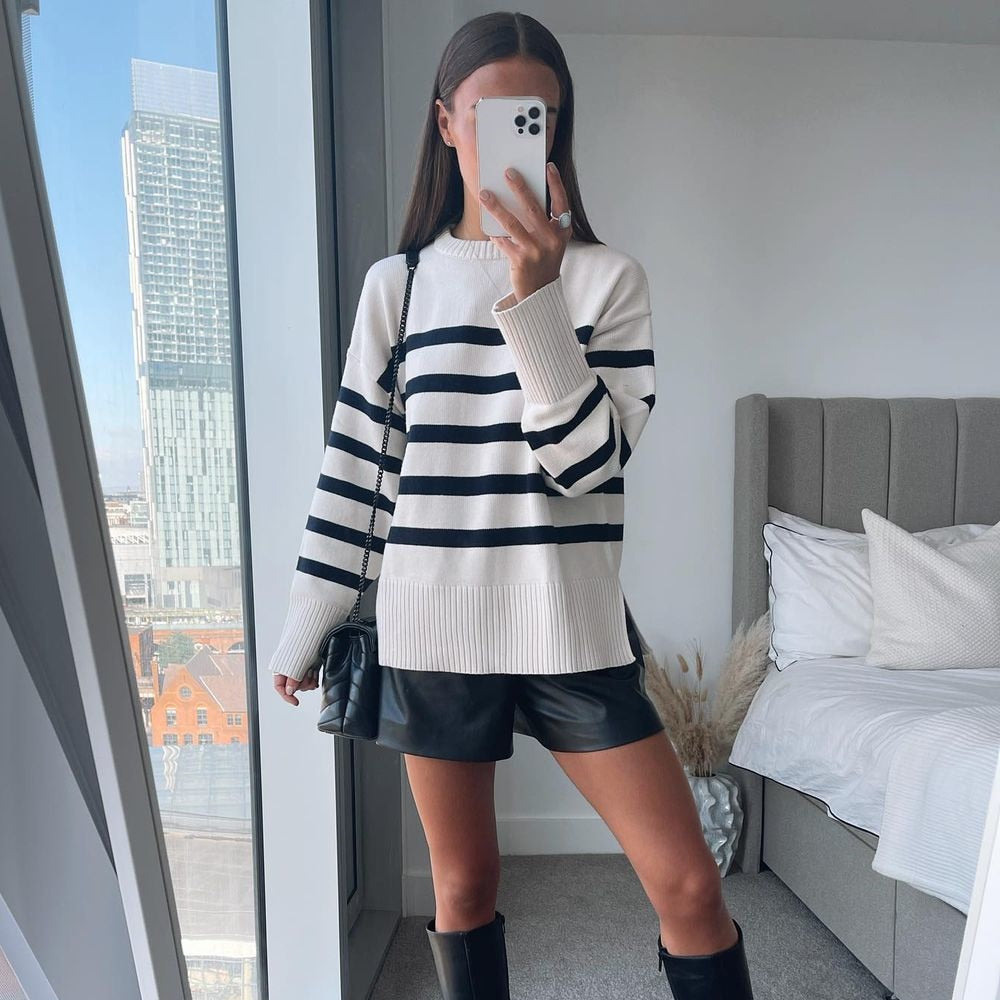 Striped Knitted Loose Sweater Women Pullover Tops