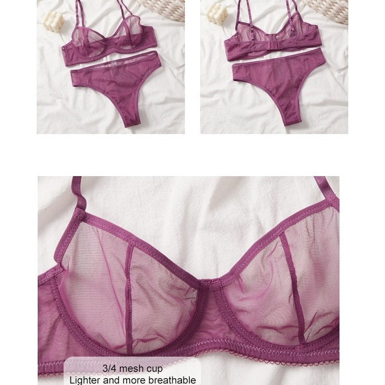 Secret Sensual Mesh Lingerie Bra+Panties 2Pcs