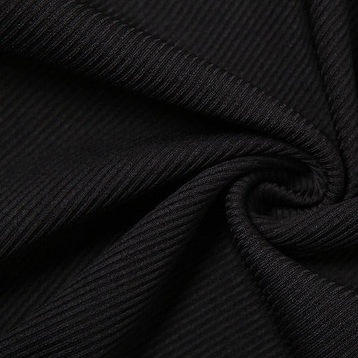 One Shoulder Kintted Turtleneck Black Bodysuit