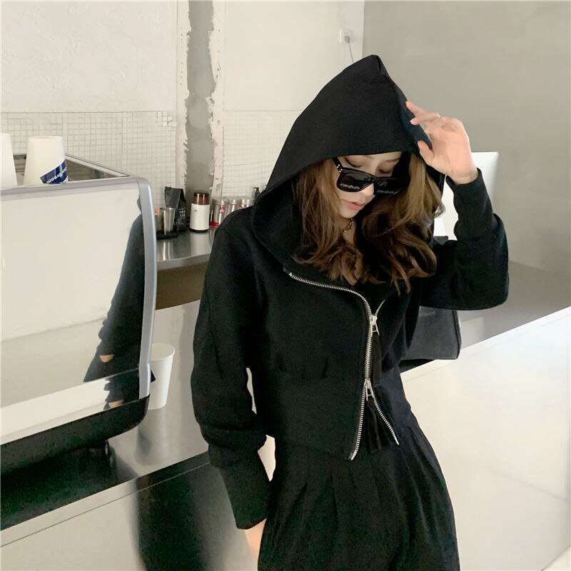 Long Sleeve Hooded Zip-up Newest Retro Cropped