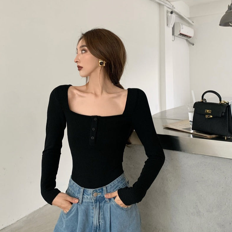 Off Shoulder Long-sleeved Stretch Body sute